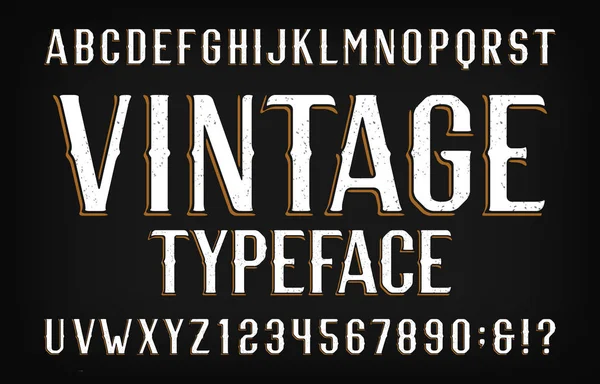 Tipo Letra Vintage Letras Condensadas Números Ásperos Estilo Retro Fuente — Vector de stock