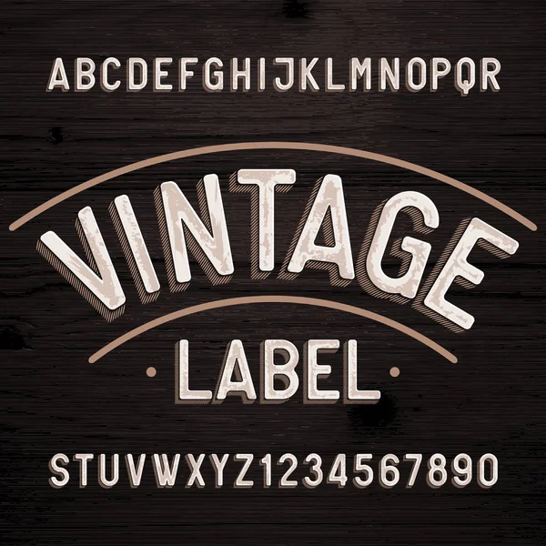 Vintage Etiqueta Alfabeto Fuente Letras Números Retro Angustiados Tipo Letra — Archivo Imágenes Vectoriales