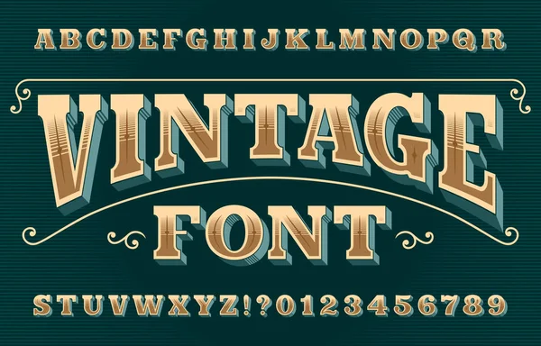 Fonte Alphabet Vintage Lettres Chiffres Rétro Décorés Caractère Vectoriel Votre — Image vectorielle