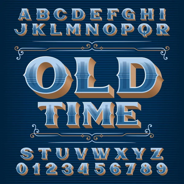 旧时代字母表字体 华丽的复古字母和数字 用于排版设计的矢量字体 — 图库矢量图片