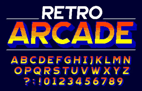 复古街机字母字体 像素字母和数字 复古80年代视频游戏类型脚本 — 图库矢量图片