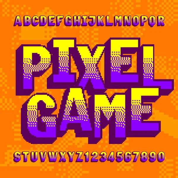 Γραμματοσειρά Αλφαβήτου Παιχνιδιών Pixel Πολύχρωμα Ψηφιακά Γράμματα Και Αριθμούς Φόντο — Διανυσματικό Αρχείο