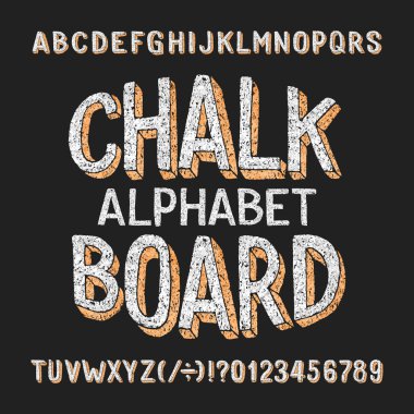 Chalk board alphabet font. Hand drawn 3d letters and numbers. Stock vector typeface. clipart