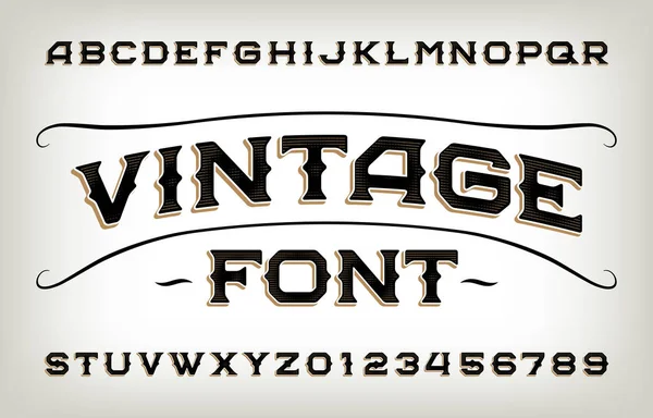 Vintage Alphabet Font Scratched Letters Numbers Black Gold Colors Vector — Stock Vector