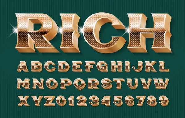 Caratteri Ricchi Alfabeto Lusso Vintage Lettere Oro Numeri Stock Vettoriale — Vettoriale Stock