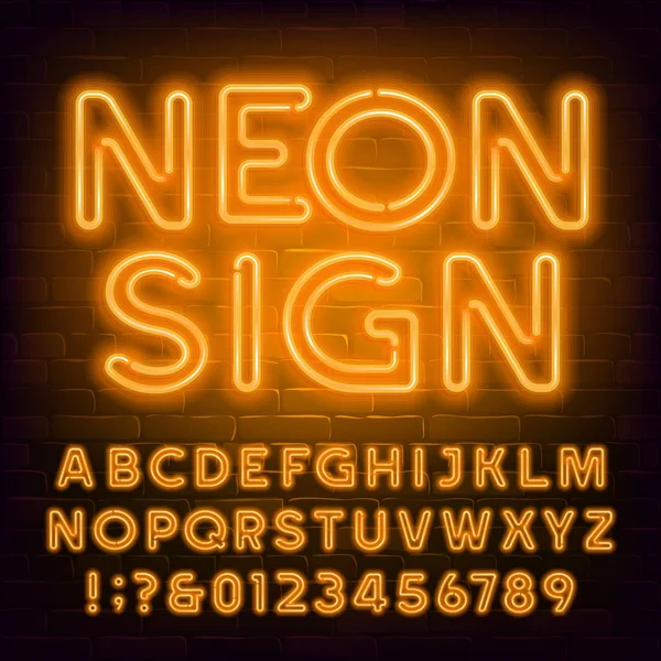 Orange Neon Alphabet Fuente Retro Luz Burbuja Letras Números Fondo Vectores De Stock Sin Royalties Gratis