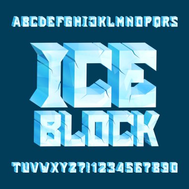 Ice Block alfabe siharfi. 3d buz kırık harfler ve sayılar. Tipografi tasarımınız için stok vektör yazı karakteri.