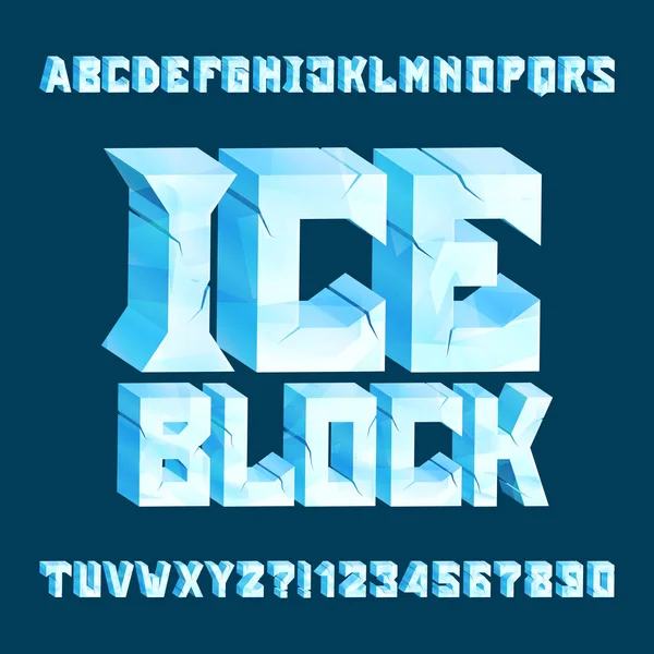 Ice Block Alfabeto Fuente Hielo Agrietado Letras Números Tipo Vector — Archivo Imágenes Vectoriales