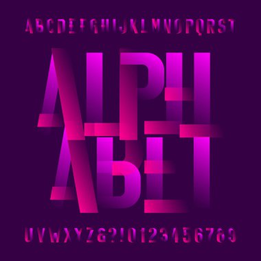 Soyut alfabe yazı tipi. İki renkli harf ve sayı. Kolay renk değişikliği. Tipografi tasarımınız için stok vektör yazı karakteri.