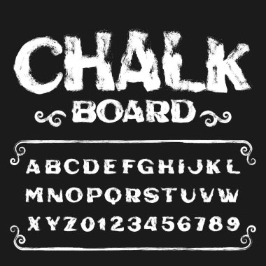 Chalkboard alfabe yazı tipi. Elle çizilmiş grunge harfler ived ve sayılar. Stok vektör typescript.
