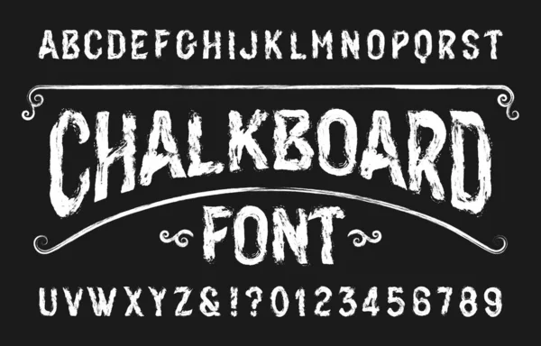 Chalkboard Alphabet Font Handwritten Retro Letters Numbers Stock Vector Typeface — Stock Vector