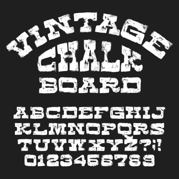 Vintage Chalkboard Alfabeto Fuente Letras Números Desordenados Retro Dibujados Mano — Archivo Imágenes Vectoriales