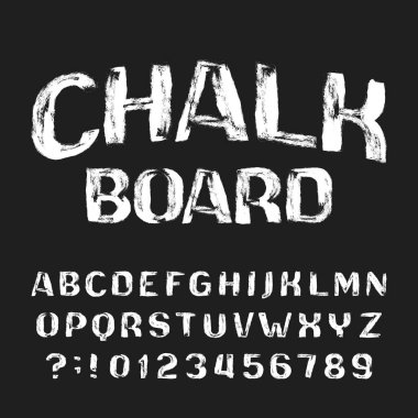 Chalk Board alphabet font. Handwritten grunge messy letters and numbers. Stock vector typescript. clipart