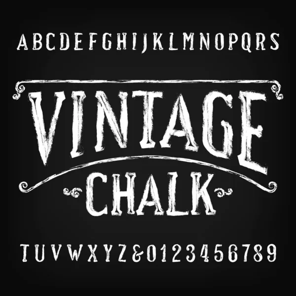 Vintage Chalk Alfabet Lettertype Handgeschreven Rommelige Letters Cijfers Typografie Van — Stockvector