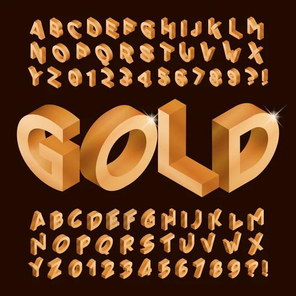 Fonte Gold Alphabet Letras Números Isométricos Dourados Tipo Vetor Estoque — Vetor de Stock