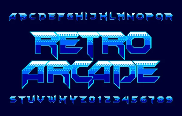 Retro Arcade Alfabet Lettertype Pixel Gradiënt Letters Cijfers 80S Video — Stockvector