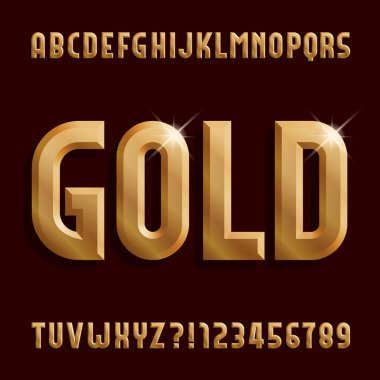 Altın alfabe yazı tipi. Altından harfler, sayılar ve semboller. Tasarımınız için stok vektör tipi.