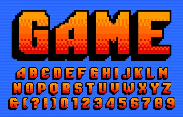 Fonte Alfabeto Jogo Letras Números Pixel Cara Tipo Jogo Vídeo —  Vetores de Stock