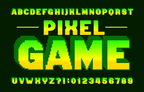 Pixel Game Czcionka Alfabetu Litery Cyfry Pikseli 80S Arcade Gry — Wektor stockowy