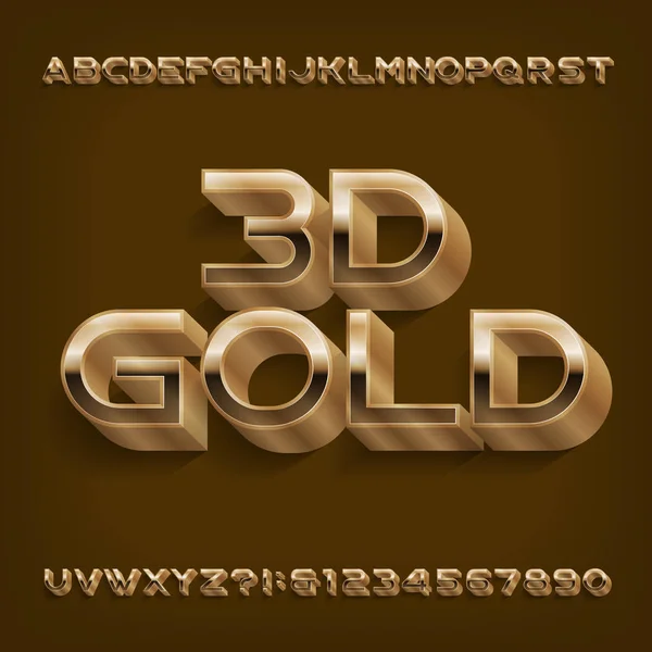 Gold Alphabet Font Golden Letters Numbers Shadow Stock Vector Typescript — 图库矢量图片