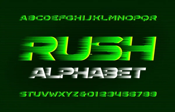 Rush Alfabet Lettertype Hoge Snelheid Effect Letters Cijfers Voorraad Vector — Stockvector