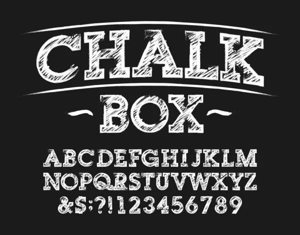 Chalk Box Czcionka Alfabetu Odręcznie Pisane Litery Cyfry Symbole Typ — Wektor stockowy