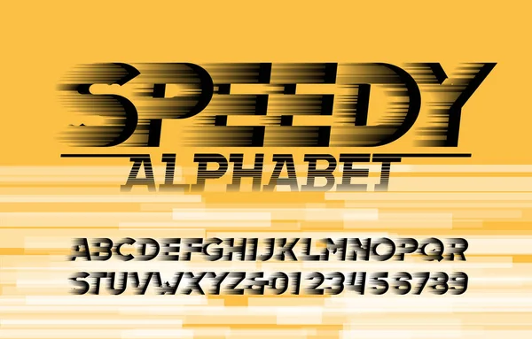 Snel Alfabet Lettertype Hoge Snelheid Effect Letters Cijfers Abstracte Achtergrond — Stockvector