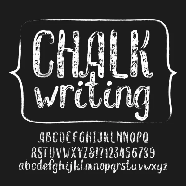 Chalk Writing Alphabet Font Hand Drawn Uppercase Lowercase Letters Numbers — Stock Vector