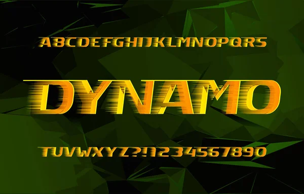 Dynamo Alphabet Fuente Efecto Alta Velocidad Letras Números Fondo Abstracto — Vector de stock