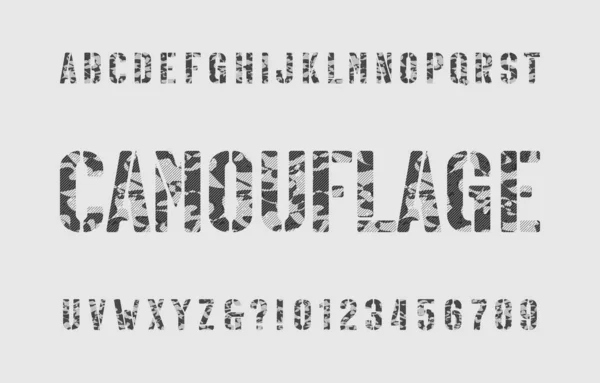 Schriftart Tarnalphabet Schablone Camo Buchstaben Und Zahlen Einer Farbe Vektor — Stockvektor