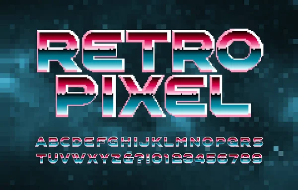 Fonte Alfabeto Retro Pixel Letras Números Computador Fundo Pixel Abstrato —  Vetores de Stock