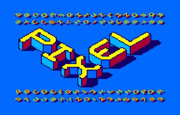 Pixel Isometrische Alfabet Lettertype Letters Cijfers Met Schaduw 80S Arcade — Stockvector