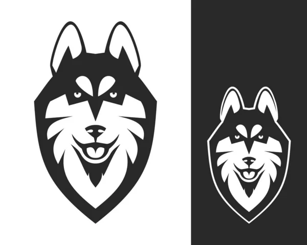Siberian Husky Head Logo Icon Dog Shows Its Tongue Inversion — Stock Vector