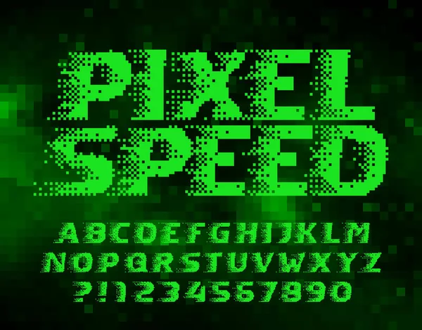 Pixel Speed Alfabeto Fuente Efecto Del Viento Letras Números Fondo — Vector de stock