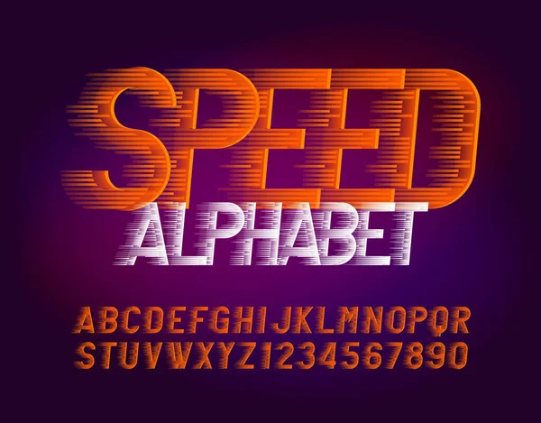 Geschwindigkeit Alphabet Schrift Buchstaben Und Zahlen Mit Schnellen Windeffekten Abstrakter — Stockvektor