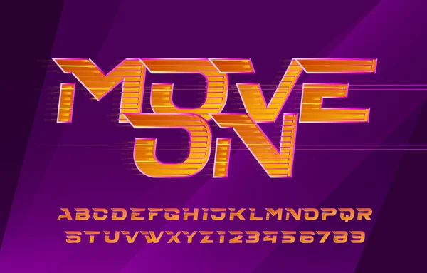 Verplaatsen Alfabet Lettertype Snelle Snelheid Effect Letters Cijfers Abstracte Wazige — Stockvector