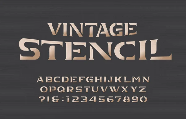 Vintage Stencil Betűtípus Serif Betűk Számok Stock Vektor Tippescript Tipográfia — Stock Vector