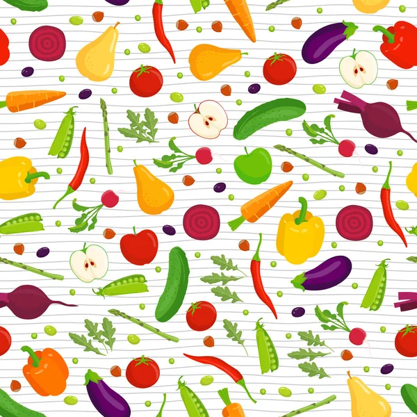 Padrão Alimentos Orgânicos Sem Costura Frutas Legumes Desenhados Mão Estoque — Vetor de Stock