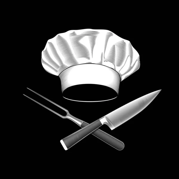Sombrero Chef Con Cuchillo Cruzado Tenedor Stock Vector Ilustración — Vector de stock