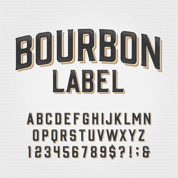 Fonte Alphabet Bourbon Label Lettres Chiffres Symboles Vintage Rayés Dactylographie — Image vectorielle
