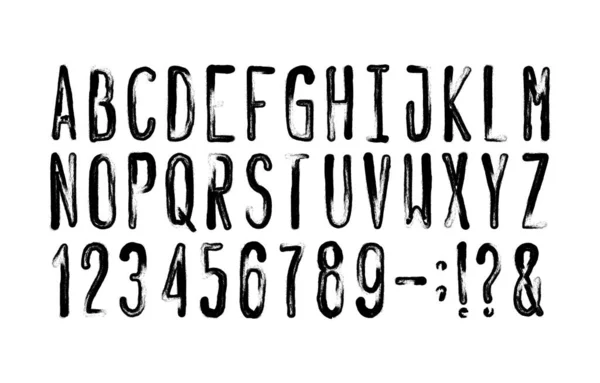 Fonte Hand Drawn Alphabet Lettres Majuscules Chiffres Symboles Désordonnés Dactylographie — Image vectorielle