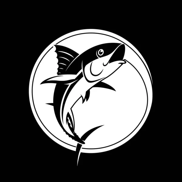 Plantilla Logotipo Pesca Señal Vector Atún Atrapando Atún Anzuelo Blanco — Archivo Imágenes Vectoriales