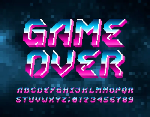 Game Abeceda Font Pixelová Písmena Čísla Symboly Digitální Pozadí 80S — Stockový vektor