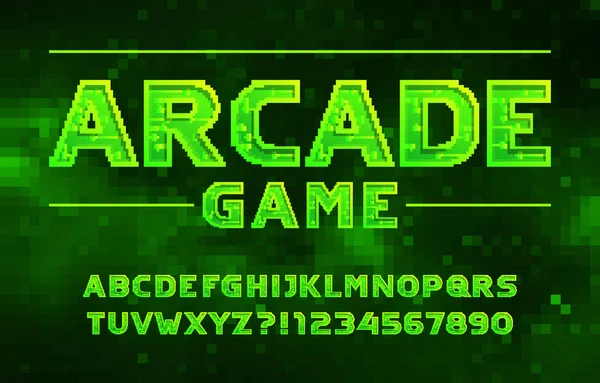 Abecední Písmo Arcade Game Pixelová Písmena Čísla Symboly Digitální Pozadí — Stockový vektor