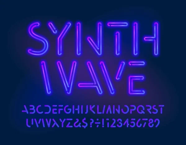 Fonta Alfabet Synthwave Huruf Neon Angka Dan Simbol Jenis Huruf - Stok Vektor