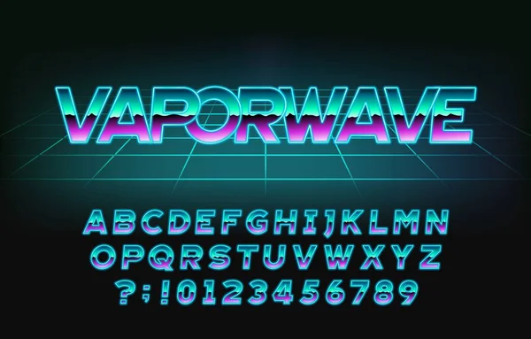 Vaporwave Alphabet Font Retro Letters Numbers Symbols 80S Style Retro — Stock Vector