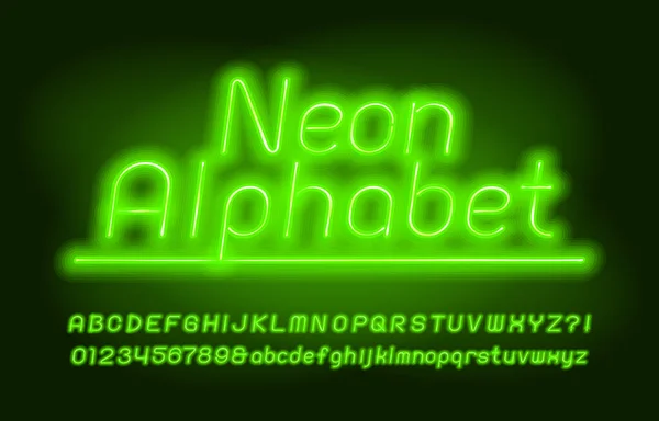 Neon Alfabe Yazı Tipi Yeşil Neon Işığı Büyük Küçük Harfler — Stok Vektör