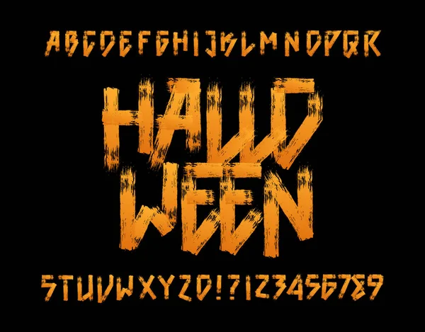 Halloween Alfabetstypsnitt Brush Stroke Grunge Bokstäver Och Siffror Handritad Vektor — Stock vektor