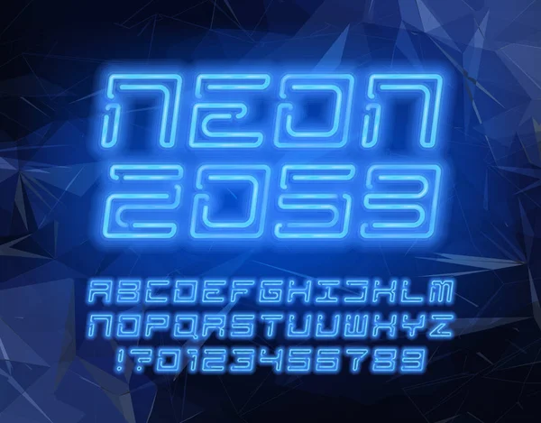 Шрифт Алфавита Neon 2059 Неоновые Буквы Цифры Символы Абстрактный Фон — стоковый вектор