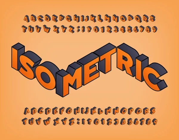 アイソメトリックアルファベットフォント 3D効果影の色の簡単な文字や数字 デザインのストックベクトルタイプスクリプト — ストックベクタ